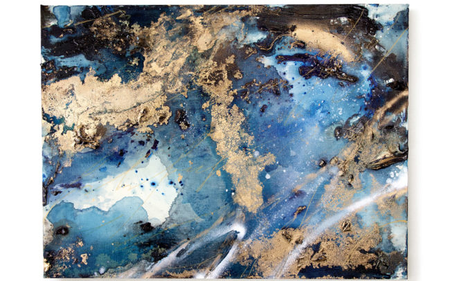 「Blue in Flux」H45×W60cm, Acrylic paint, Plating pigment, Canvas, 2022