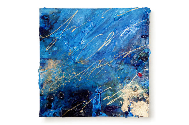 「Letter from blue」H25×W25cm, Acrylic paint, Plating pigment, Canvas, 2022