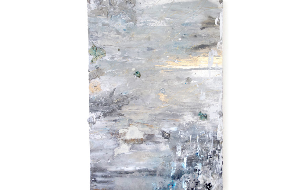 「across the wind / Silver」H80×W117cm, Acrylic paint, Plating pigment, Canvas, 2022