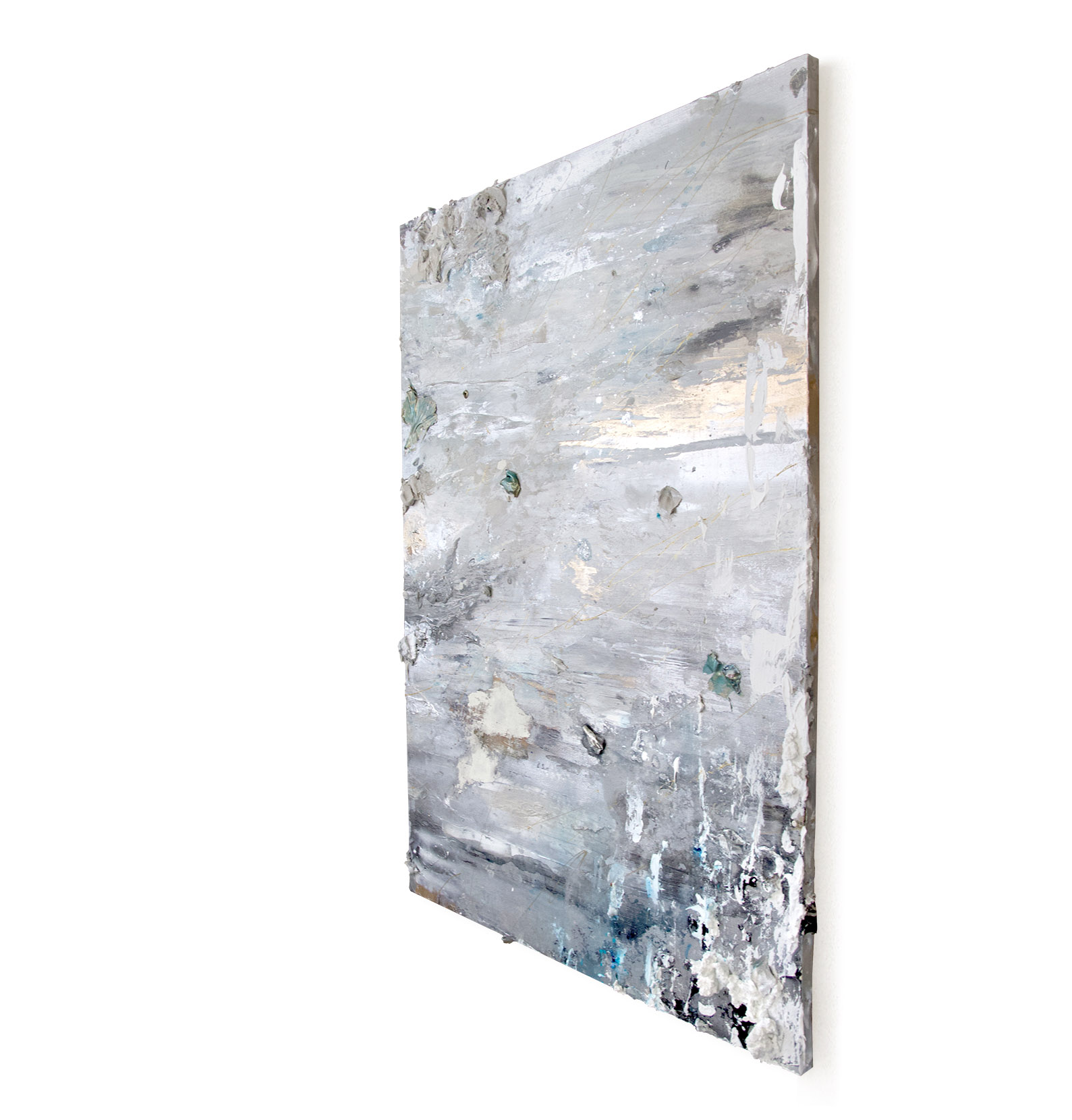「across the wind / Silver」H80×W117cm, Acrylic paint, Plating pigment, Canvas, 2022