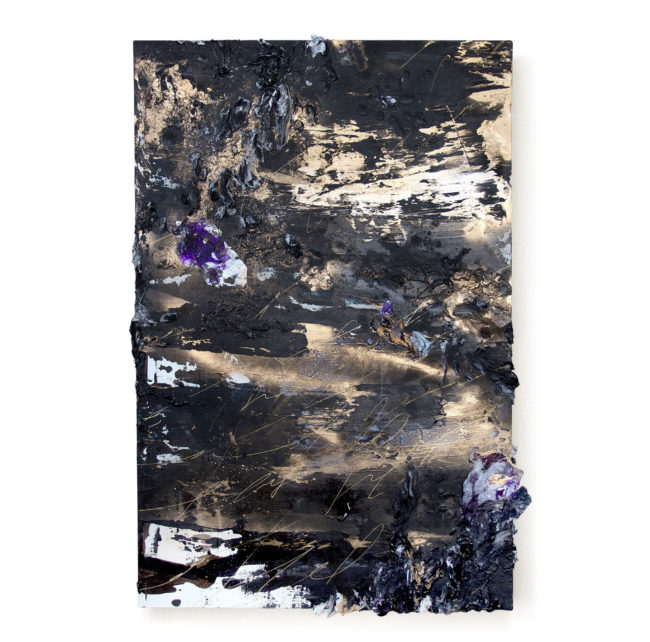 「across the wind / Gold」 H80×W117×D4cm, Acrylic paint, Plating pigment, Canvas, 2022
