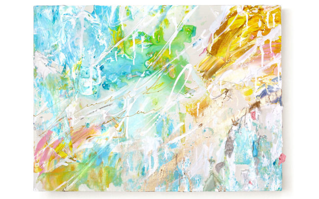 「Humming あの暖かさを覚えてる」H46×W61cm, Acrylic paint, Plating pigment, Canvas, 2024
