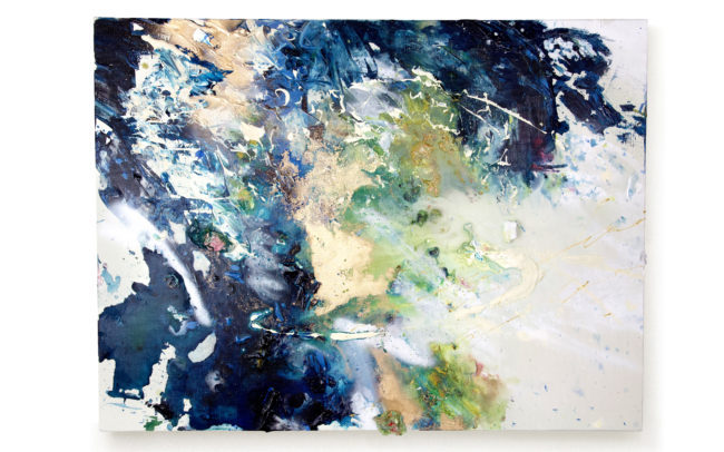 「Calling wind 風の声がきこえた日」H61×W90cm, Acrylic paint, Plating pigment, Wood canvas, 2023