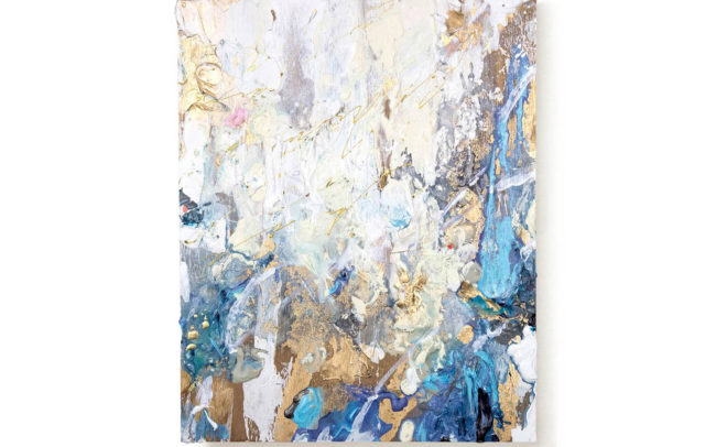 「Shine wind/ blue」H40×W32.5cm, Acrylic paint, Plating pigment, Wood canvas, 2023