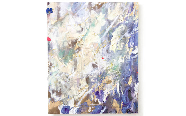 「Shine wind/ violet」H40×W32.5cm, Acrylic paint, Plating pigment, Wood canvas, 2023
