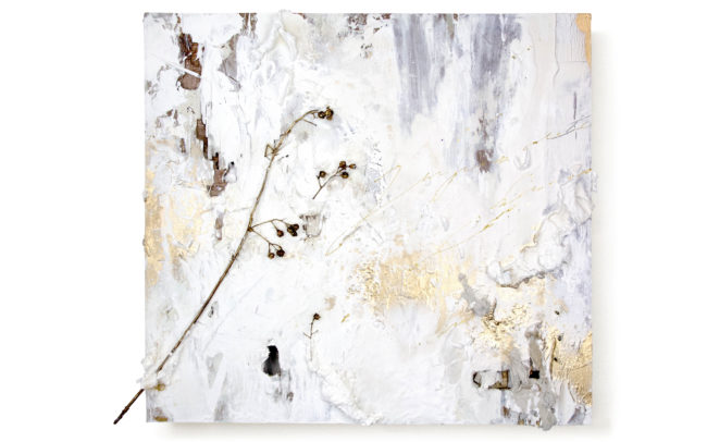 「finding some kind of peace / Gold #」H63×W72cm, Acrylic paint, Plating pigment, Wood canvas, 2023