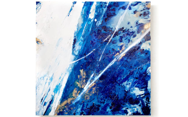 「your blue」H118×W120.5cm, Acrylic paint, Plating pigment, Wood canvas, 2023 / ウエリスアーバン水天宮前 ラウンジ設置作品