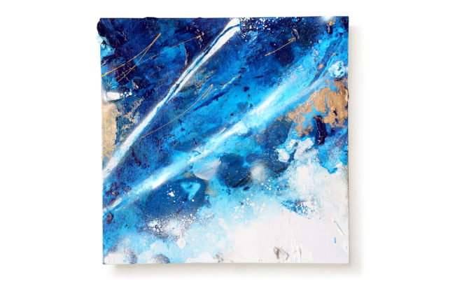 「Memory of Blue あの日」H25×W25×D3.5cm, Acrylic paint, Plating pigment, Canvas, 2025