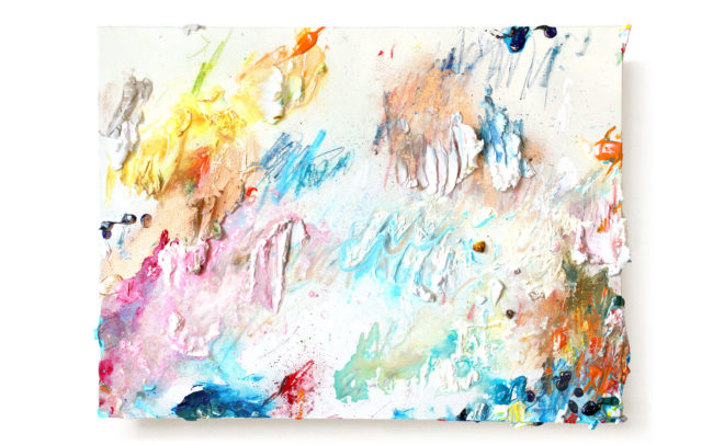 「Letter あの日の音」H46×W61cm, Acrylic paint, Plating pigment, Wood canvas,Flower that day, 2026