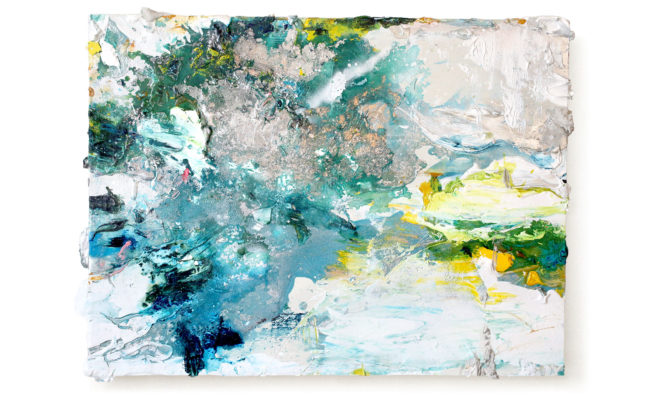 「Light Fold 光の向こう」H46×W61cm, Acrylic paint, Plating pigment, Wood canvas,Flower that day, 2026