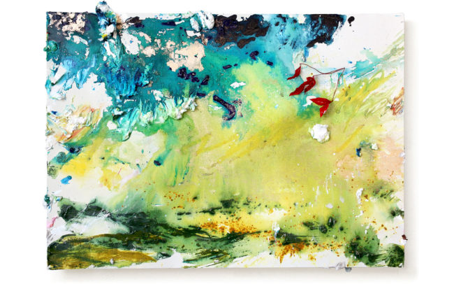 「Where the Light Begins 光のはじまり」H65×W91cm, Acrylic paint, Plating pigment, Wood canvas,Flower that day, 2026